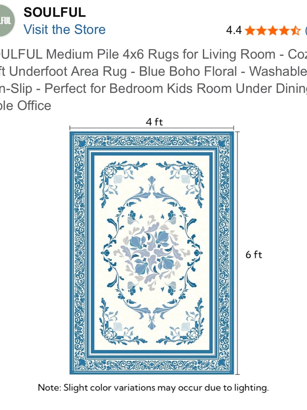 Blue Floral Area Rug - Picture 2 of 8